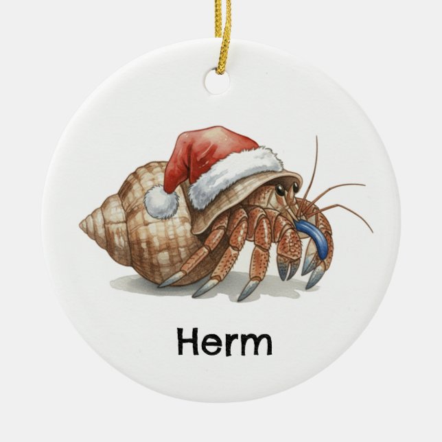 Personalized Hermit Crab at Christmas Julgransprydnad Keramik (Framsidan)
