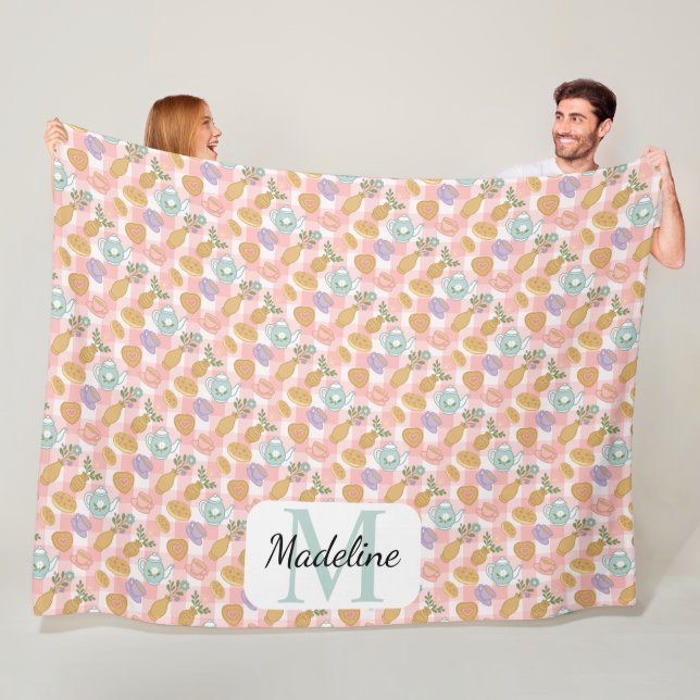 Personalized High Tea Monogram Name Pastel Pink Fleecefilt (På plats)