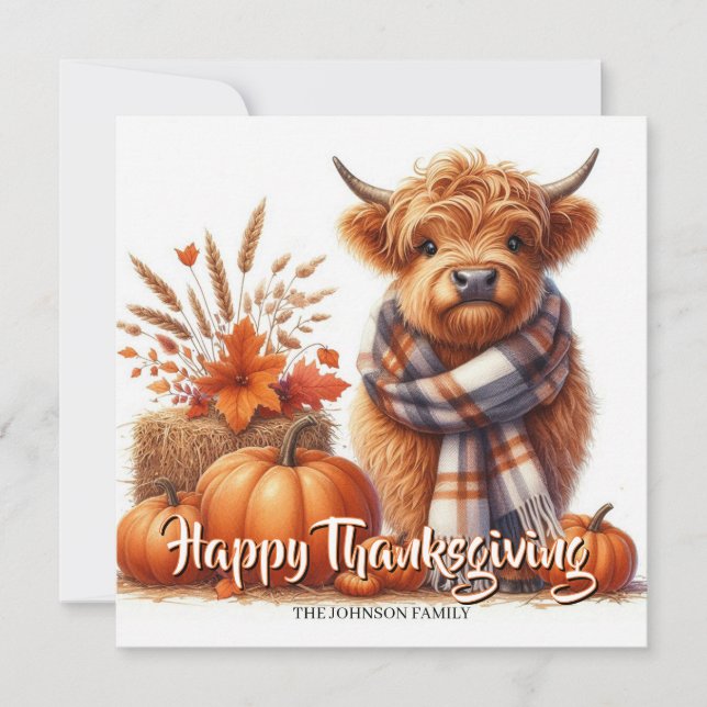 Personalized highland cows thanksgiving card  kort (Framsida)