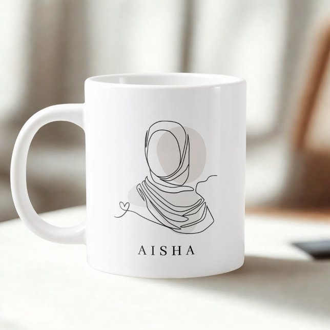 Personalized Hijab Line Art Mug Quran Verse 7:26 Jumbo Mugg (Skapare uppladdad)
