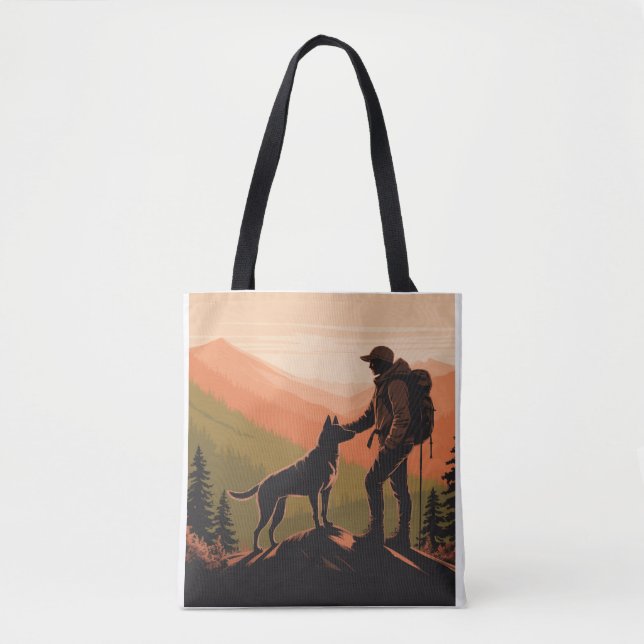 Personalized Hiker & Dog Mountain Sunset  Tygkasse (Framsida)