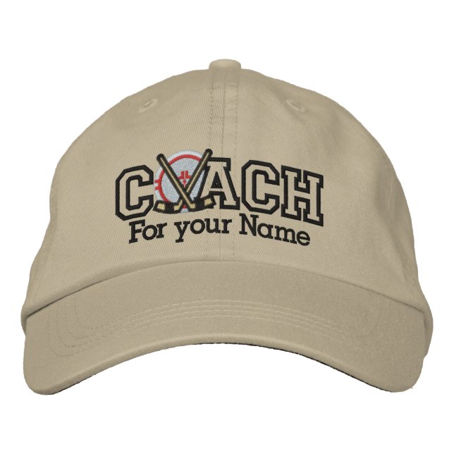 Personalized Hockey Coach with your name Broderad Keps (Framsida)