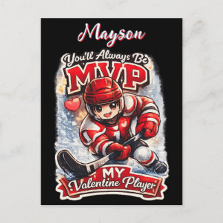 Personalized Hockey MVP My Valentine Player Vykort