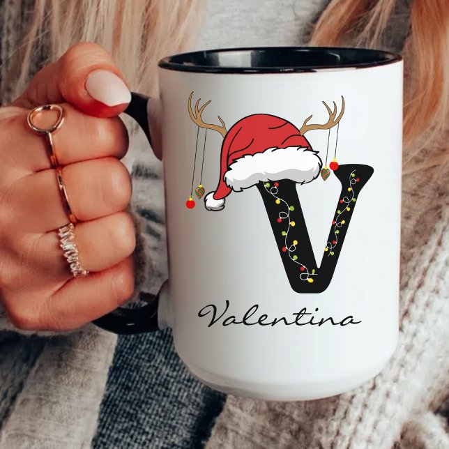Personalized Holiday Alphabet Mug for Teachers Mugg (custom Christmas gift, Santa holiday mug, festive alphabet mug, holiday office gift for him or her,)