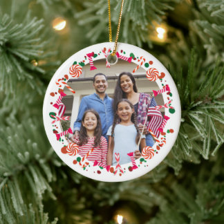 Personalized Holiday Candy Border Photo Julgransprydnad Keramik