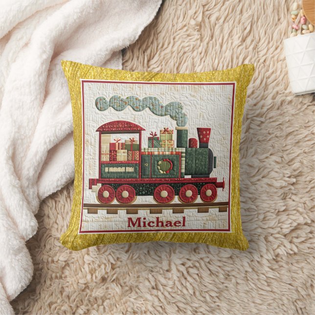 Personalized Holiday Christmas Train I Kids Gifts Kudde (Filt)