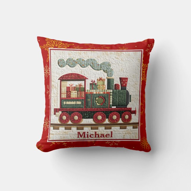 Personalized Holiday Christmas Train I Kids Gifts Kudde (Framsida)