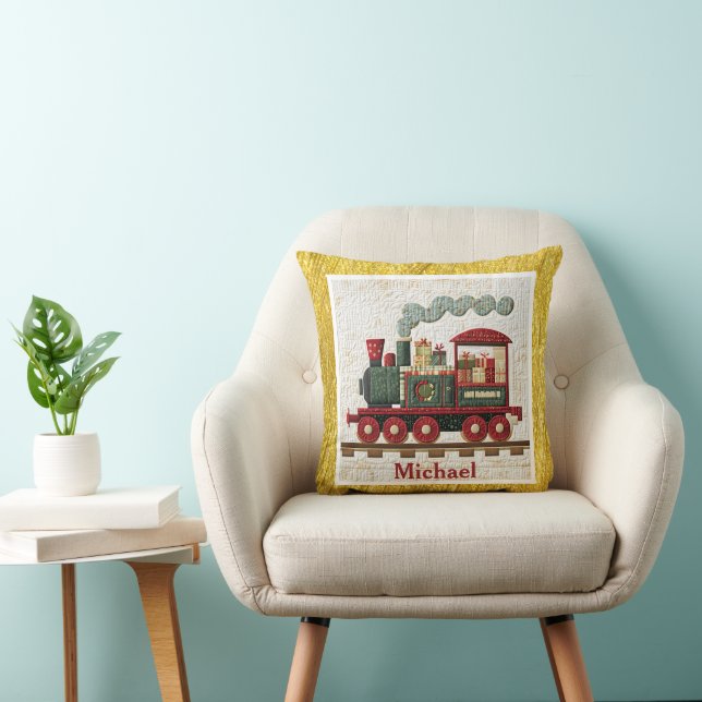 Personalized Holiday Christmas Train I Kids Gifts Kudde (Stol)