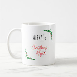 Personalized Holly Berry Candy Cane Name Christmas Kaffemugg