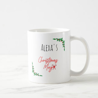 Personalized Holly Berry Candy Cane Name Christmas Kaffemugg