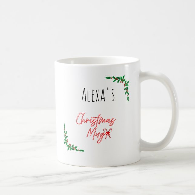 Personalized Holly Berry Candy Cane Name Christmas Kaffemugg (Höger)