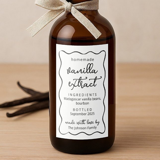 Personalized Homemade Vanilla Extract Doodle Label Vinetikett (Skapare uppladdad)