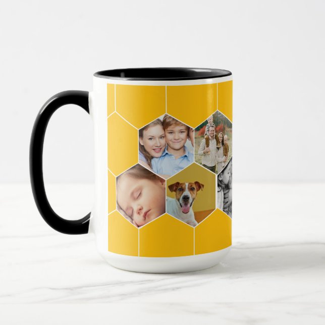 Personalized Honeycomb Family & Pet Photo Mug Mugg (Vänster)