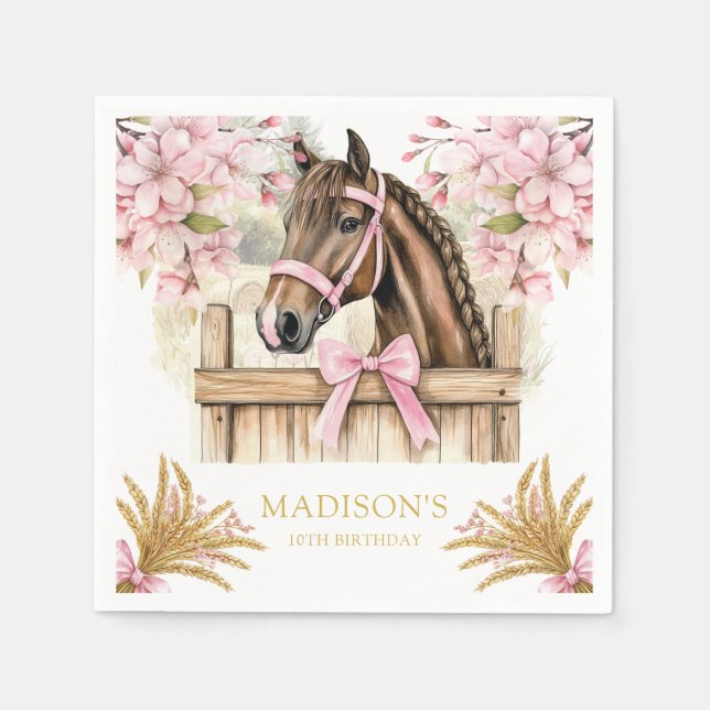 Personalized Horse Napkin – Blush Pink Country Pappersservett (Framsidan)