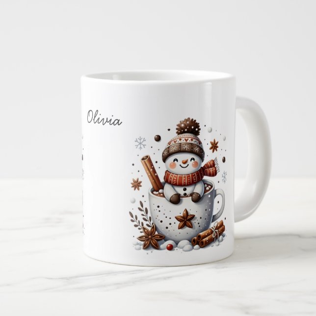 Personalized Hot Cocoa Snowman Custom Name Mug Jumbo Mugg (Framsida höger)