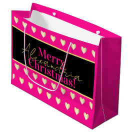 Personalized Hot Pink Black Gold Heart Christmas