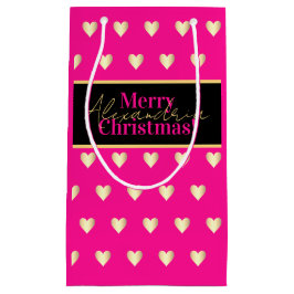 Personalized Hot Pink Black Gold Heart Christmas