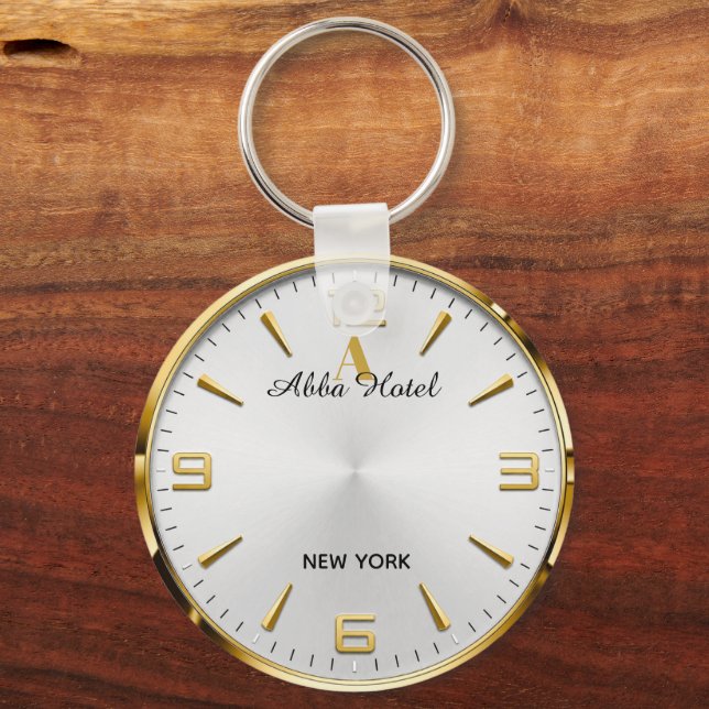 Personalized Hotel Name Luxury Gold Silver  Nyckelring (Framsida)