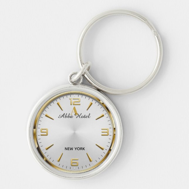 Personalized Hotel Name Luxury Gold Silver  Rund Silverfärgad Nyckelring (Framsidan)