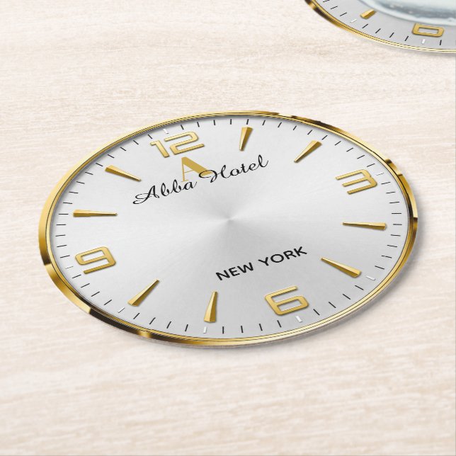 Personalized Hotel Name Luxury Gold Silver  Underlägg Papper Rund (Vinklad)