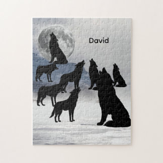 Personalized Howling Wolves Full Moon Pussel