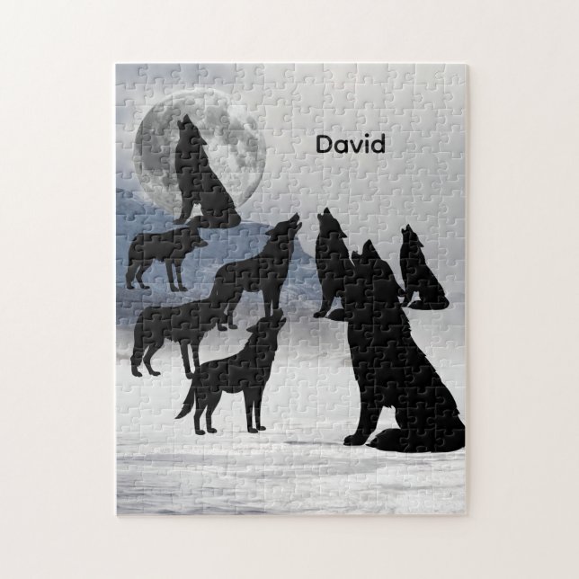 Personalized Howling Wolves Full Moon  Pussel (Vertikal)