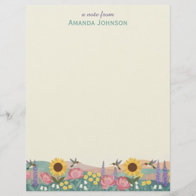 Personalized Hummingbird Flower Field Custom Name Brevhuvud (Framsida)