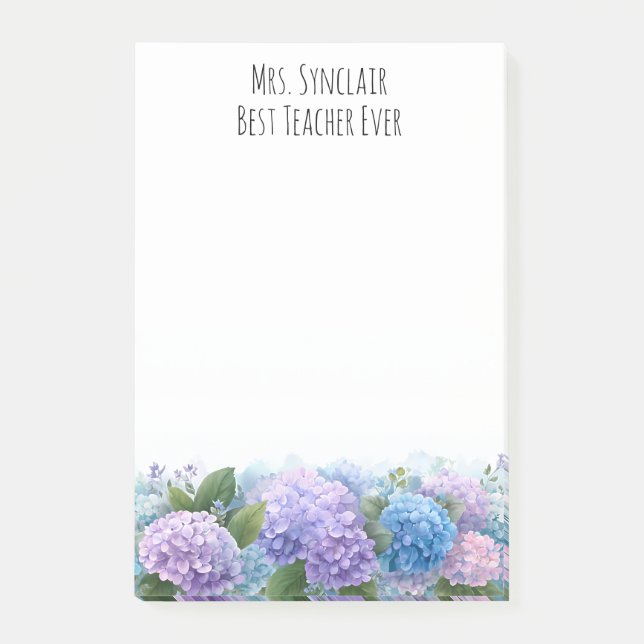 Personalized Hydrangea Flower Teacher Appreciation Post-it Block (Framsida)