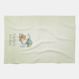 Personalized Hydrangea Kitchen Towel, Custom Name  Kökshandduk