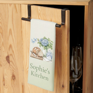 Personalized Hydrangea Kitchen Towel, Custom Name  Kökshandduk