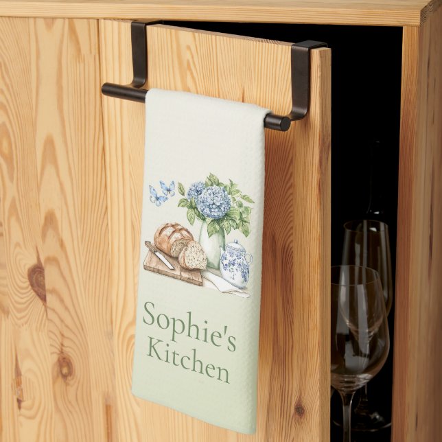 Personalized Hydrangea Kitchen Towel, Custom Name  Kökshandduk (Thirds Fold)