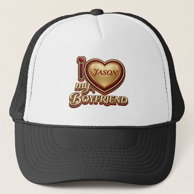 Personalized I Love My Boyfriend Custom Name Keps (Framsida)