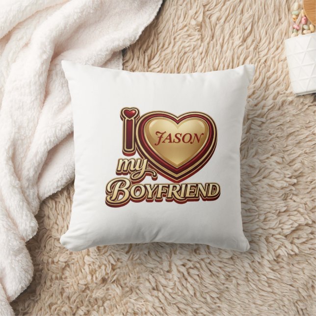 Personalized I Love My Boyfriend Custom Name Kudde (Filt)