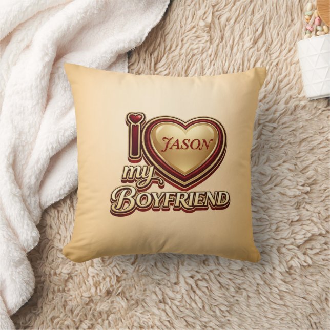 Personalized I Love My Boyfriend Custom Name Kudde (Filt)