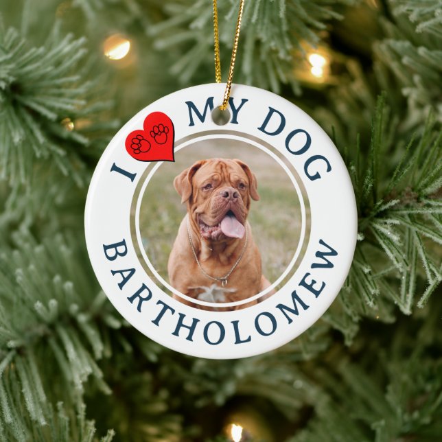 Personalized I LOVE MY DOG Photo Julgransprydnad Keramik (Träd)