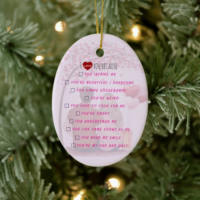 Personalized"I Love You Because"Checklist Romantic Julgransprydnad Keramik (Träd)