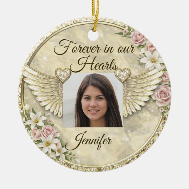 Personalized In Memorial Photo Template Julgransprydnad Keramik (Framsidan)