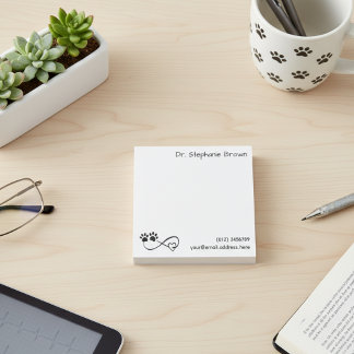 Personalized Infinity Heart and Paws Post-it Notes Block