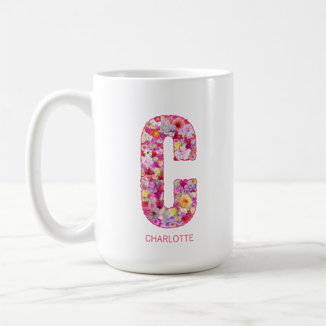 Personalized Initial | Floral Letter C Monogram  Kaffemugg (Vänster)
