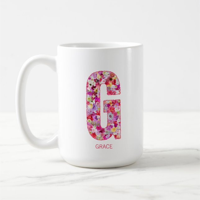 Personalized Initial | Floral Letter G Monogram  Kaffemugg (Vänster)