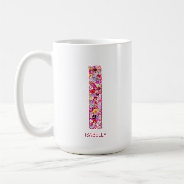 Personalized Initial | Floral Letter I Monogram  Kaffemugg (Vänster)