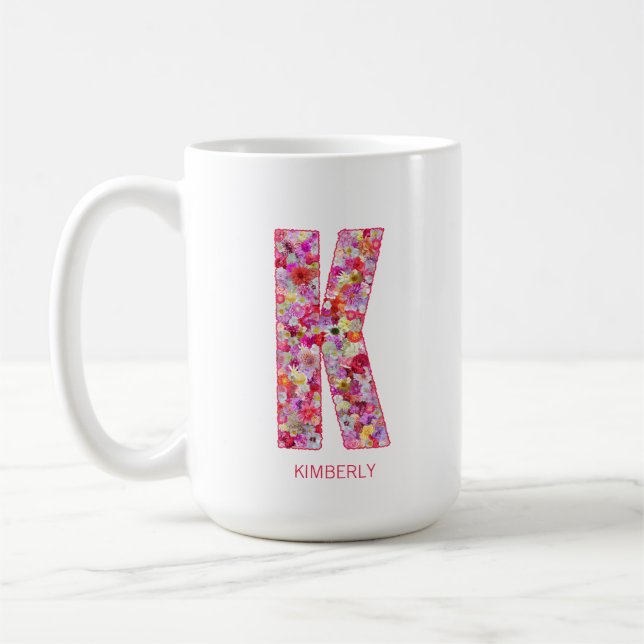Personalized Initial | Floral Letter K Monogram  Kaffemugg (Vänster)