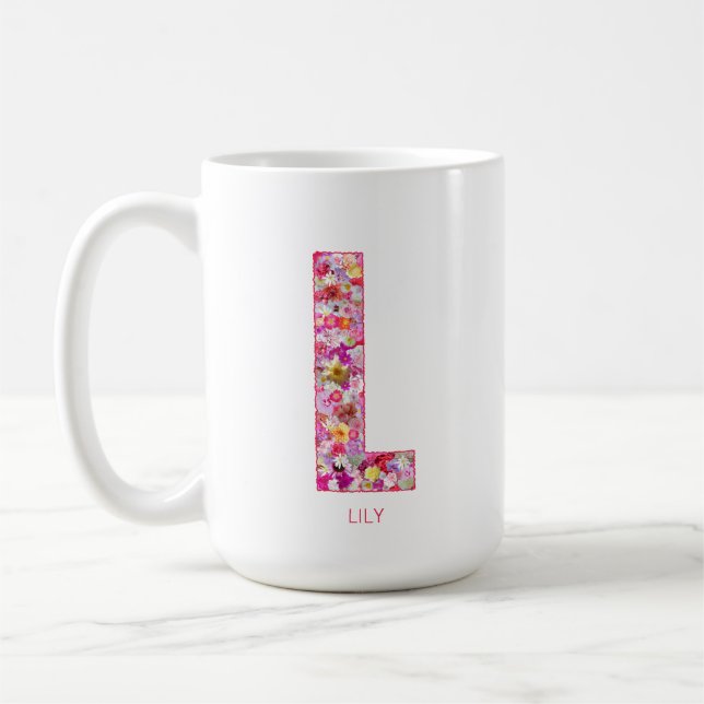 Personalized Initial | Floral Letter L Monogram  Kaffemugg (Vänster)