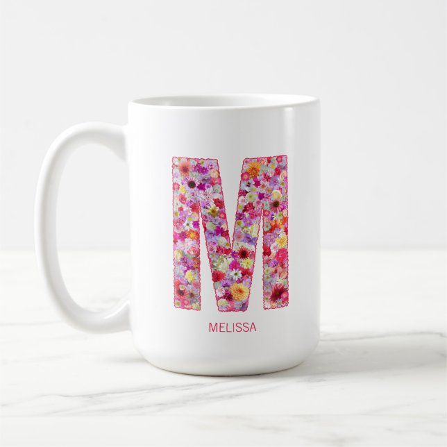 Personalized Initial | Floral Letter M Monogram  Kaffemugg (Vänster)