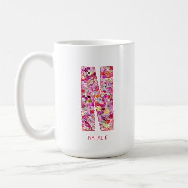 Personalized Initial | Floral Letter N Monogram  Kaffemugg (Vänster)