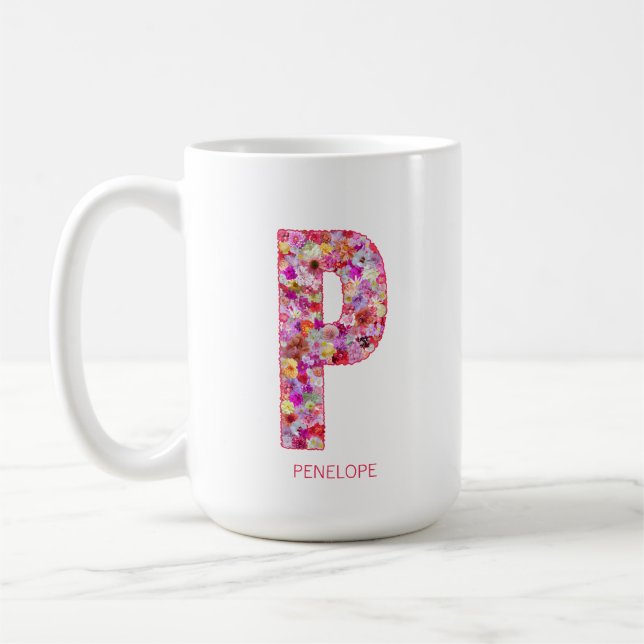 Personalized Initial | Floral Letter P Monogram  Kaffemugg (Vänster)