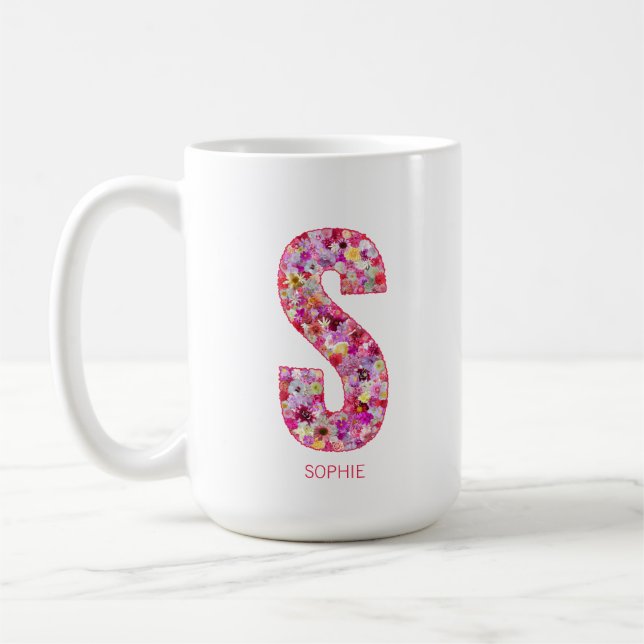 Personalized Initial | Floral Letter S Monogram  Kaffemugg (Vänster)
