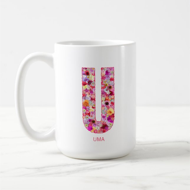 Personalized Initial | Floral Letter U Monogram  Kaffemugg (Vänster)