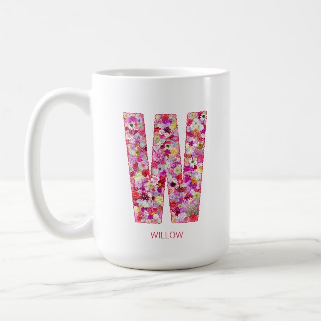 Personalized Initial | Floral Letter W Monogram  Kaffemugg (Vänster)