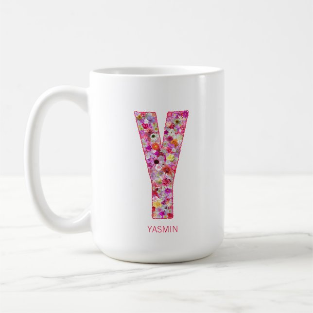 Personalized Initial | Floral Letter Y Monogram  Kaffemugg (Vänster)